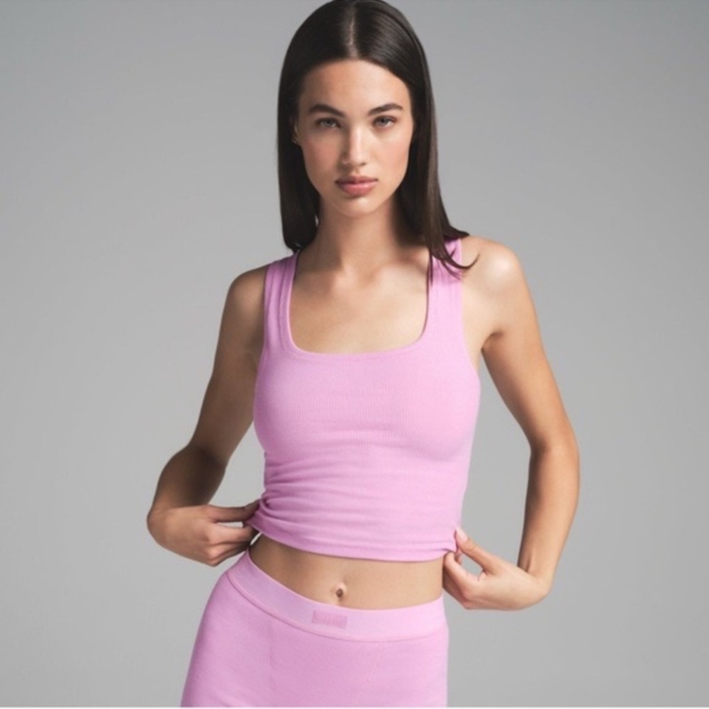SKIMS Cotton Rib Tank Bubble Gum Pink Size Small